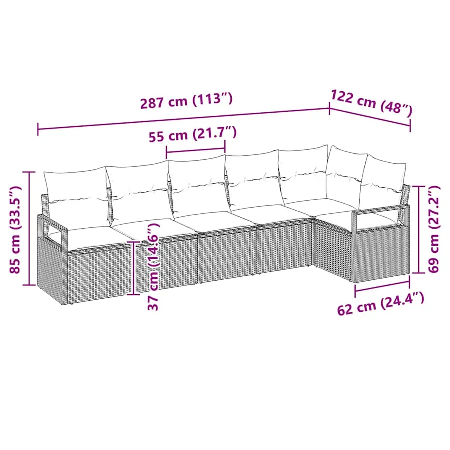 Ensemble de canapé de jardin 6 pcs Beige et blanc polyrotin - 12