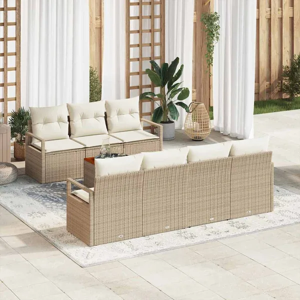 Ensemble de canapé de jardin 8 pcs Beige et crème polyrotin