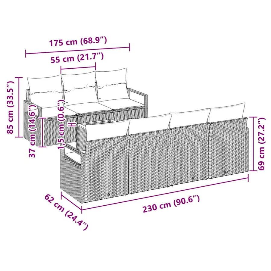 Ensemble de canapé de jardin 8 pcs Beige et crème polyrotin - 11
