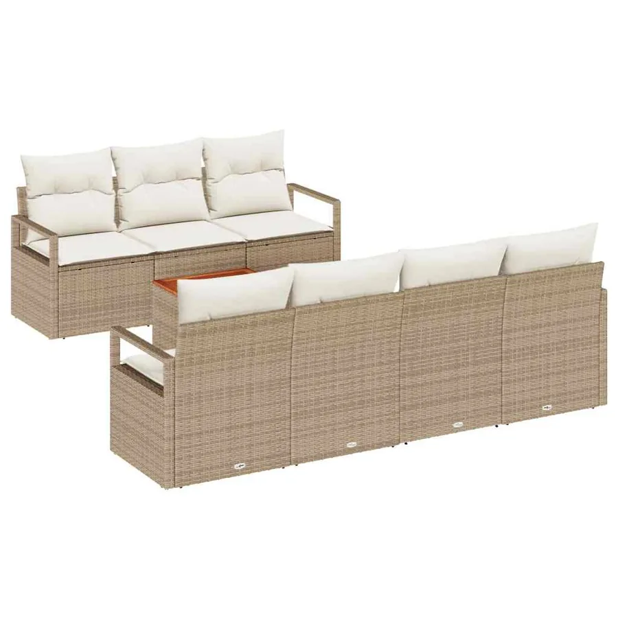 Ensemble de canapé de jardin 8 pcs Beige et crème polyrotin - 2