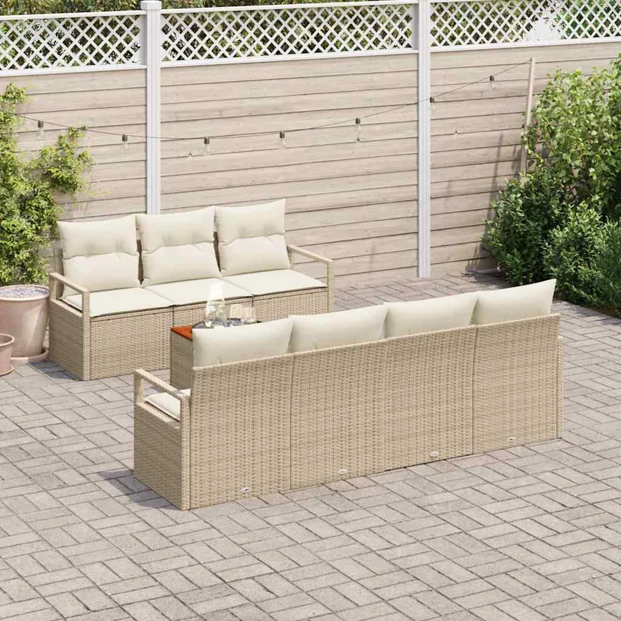 Ensemble de canapé de jardin 8 pcs Beige et crème polyrotin - 3