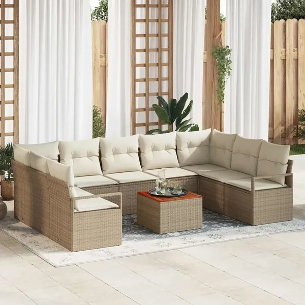 Ensemble de canapé de jardin 10 pcs Beige et crème polyrotin