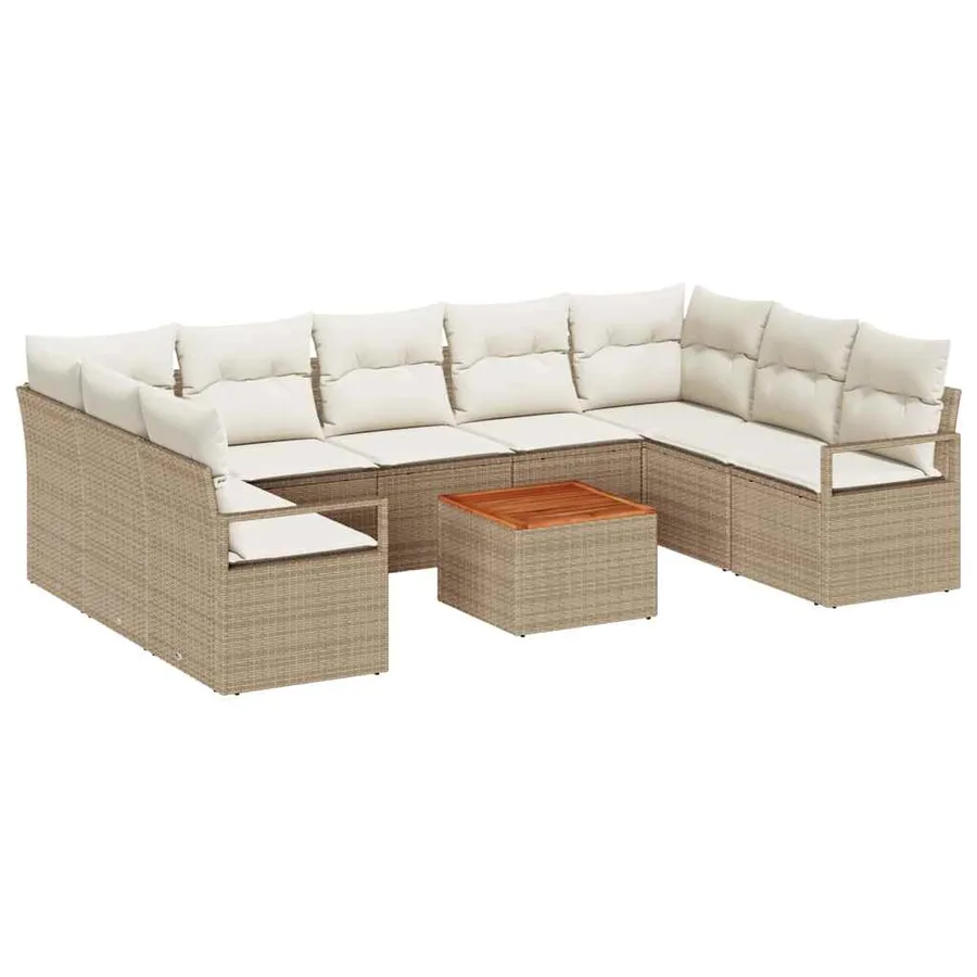 Ensemble de canapé de jardin 10 pcs Beige et crème polyrotin - 2