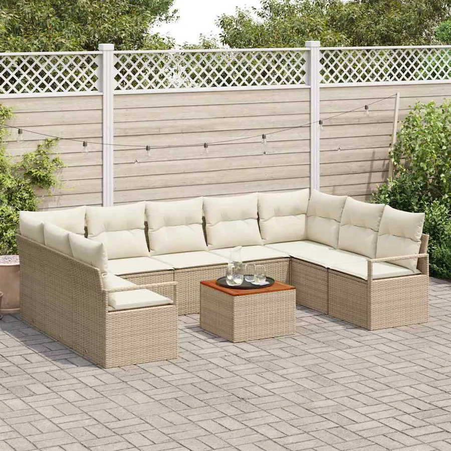 Ensemble de canapé de jardin 10 pcs Beige et crème polyrotin - 3
