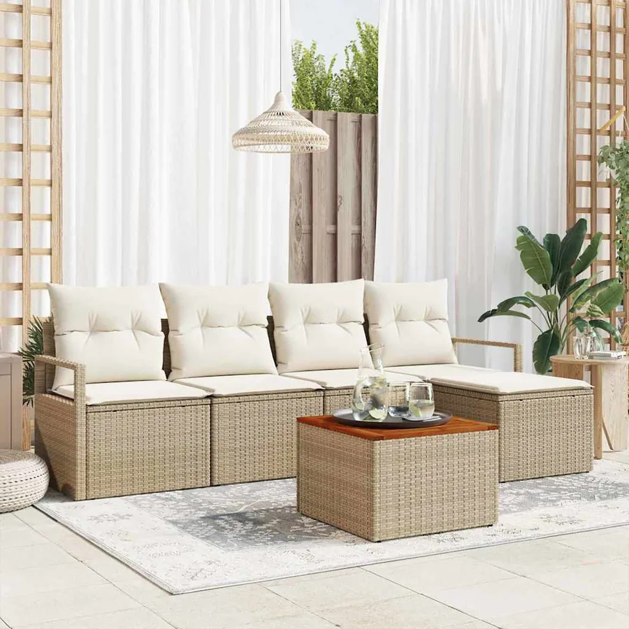 Ensemble de canapé de jardin 6 pcs Beige et crème polyrotin