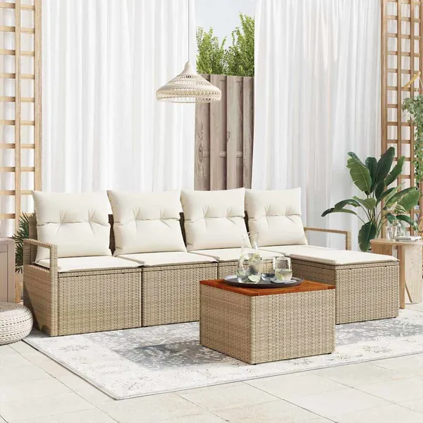 Ensemble de canapé de jardin 6 pcs Beige et crème polyrotin