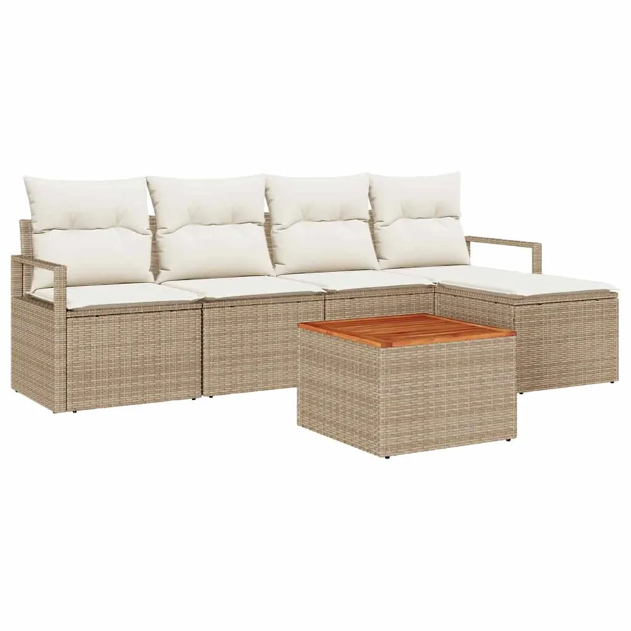 Ensemble de canapé de jardin 6 pcs Beige et crème polyrotin - 2