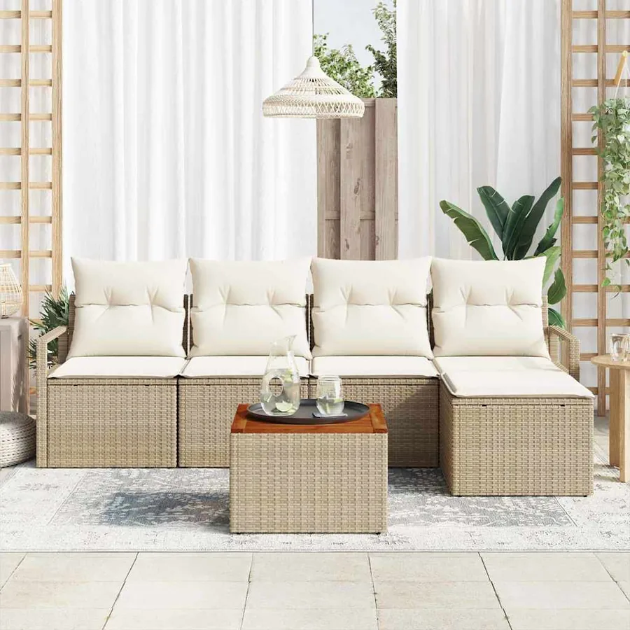 Ensemble de canapé de jardin 6 pcs Beige et crème polyrotin - 3