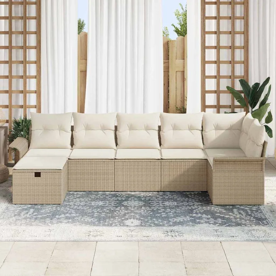 Ensemble de canapé de jardin 7 pcs Beige Poly rotin - 3