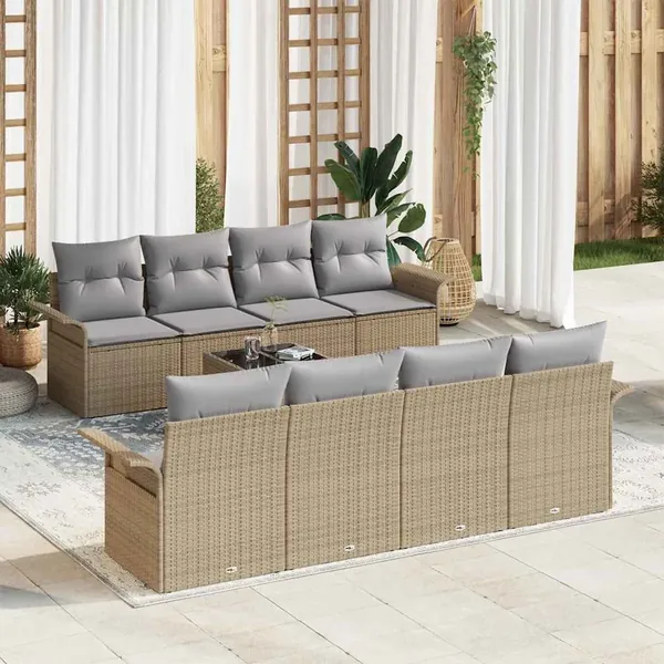 Ensemble de canapé de jardin 9 pcs Beige Poly rotin