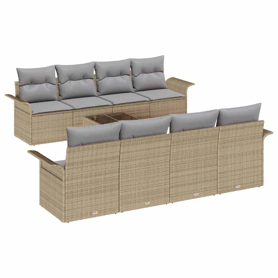 Ensemble de canapé de jardin 9 pcs Beige Poly rotin - 2