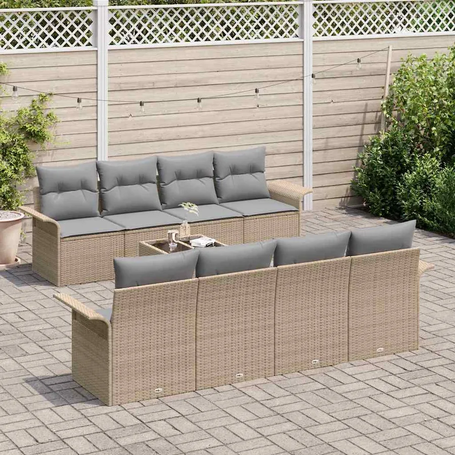 Ensemble de canapé de jardin 9 pcs Beige Poly rotin - 3