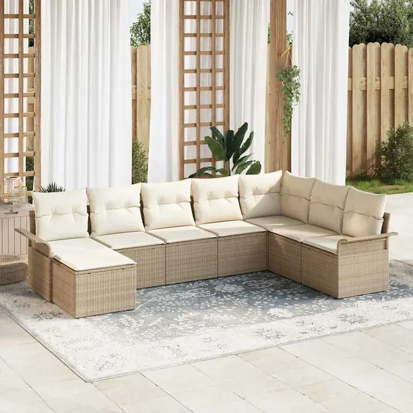 Ensemble de canapé de jardin 8 pcs Beige Poly rotin