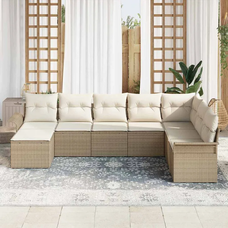 Ensemble de canapé de jardin 8 pcs Beige Poly rotin - 3