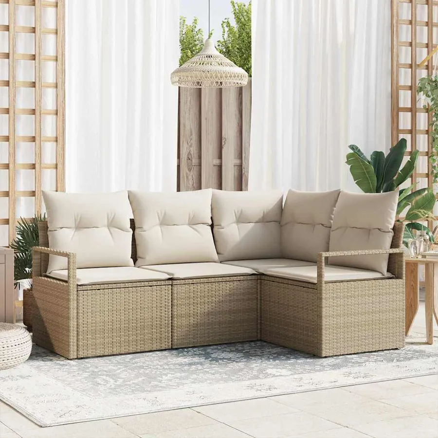 Ensemble de Canapés avec coussin 4 pcs Beige et crème polyrotin