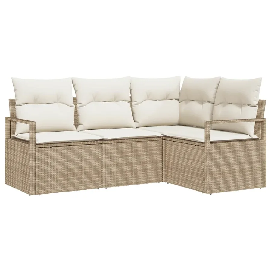 Ensemble de Canapés avec coussin 4 pcs Beige et crème polyrotin - 2