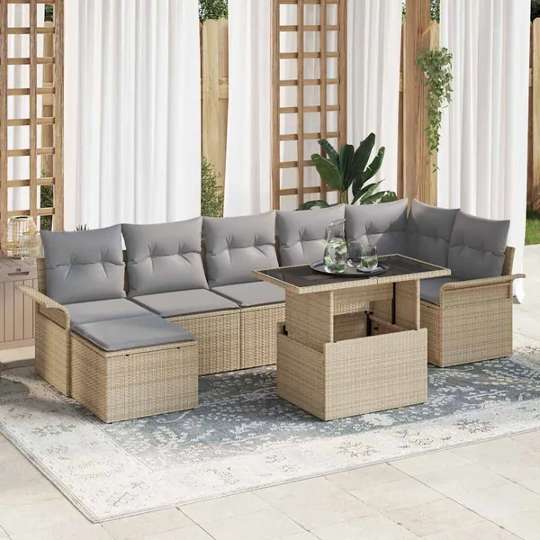 Ensemble de canapé de jardin 8 pcs Beige Poly rotin