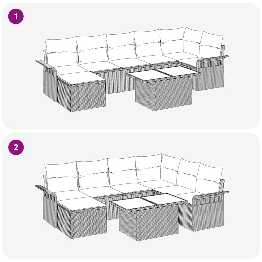 Ensemble de canapé de jardin 8 pcs Beige Poly rotin - 13