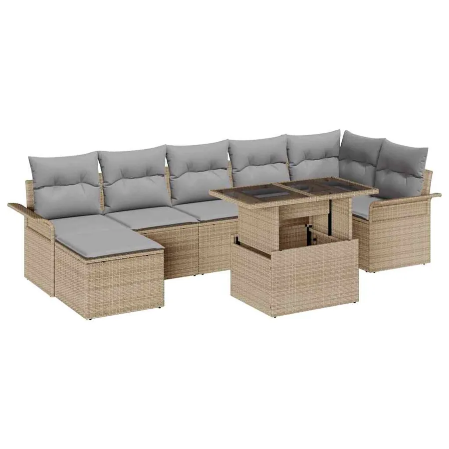 Ensemble de canapé de jardin 8 pcs Beige Poly rotin - 2