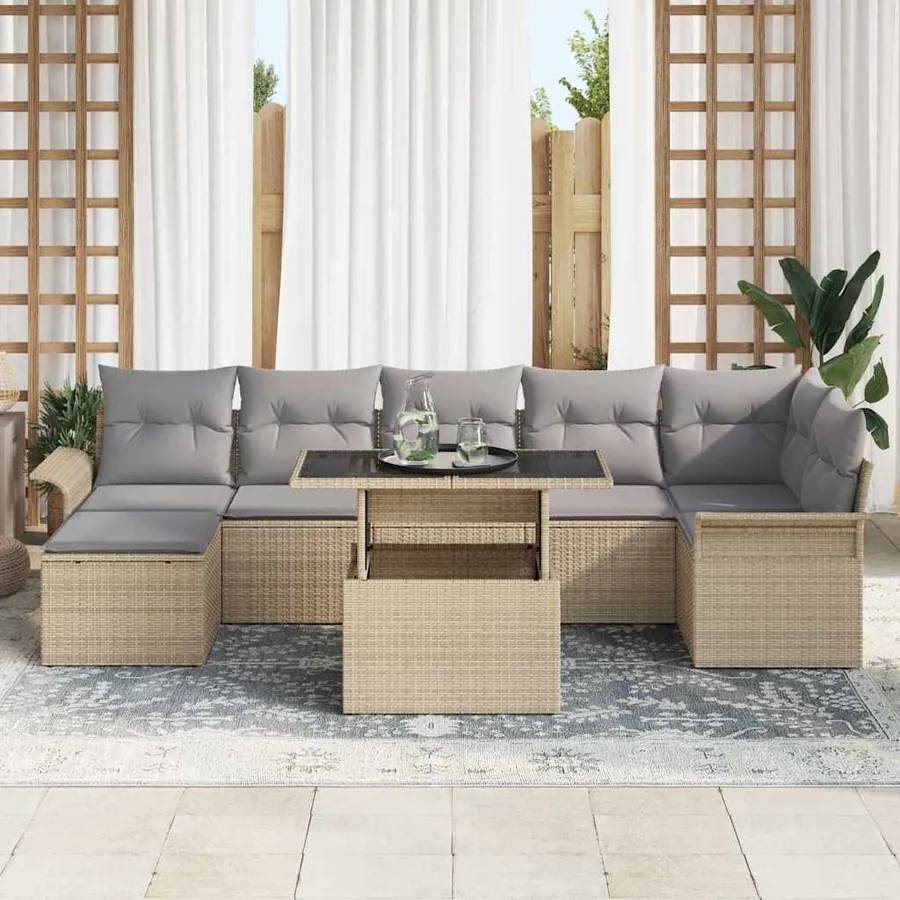 Ensemble de canapé de jardin 8 pcs Beige Poly rotin - 3