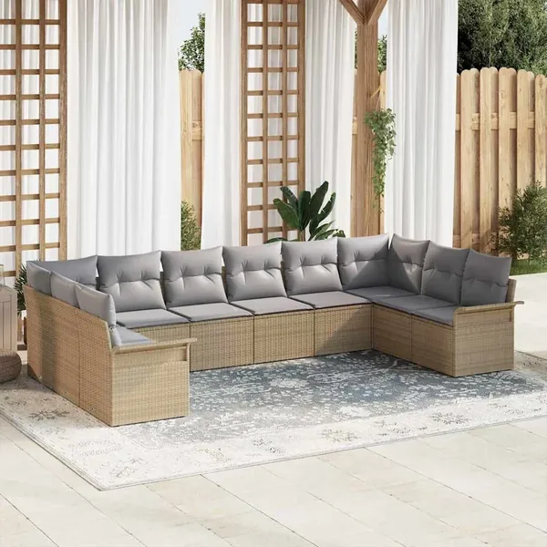 Ensemble de canapé de jardin 10 pcs Beige polyrotin