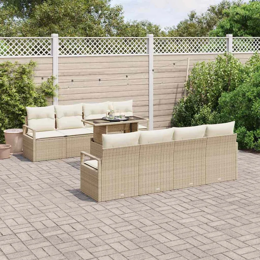 Ensemble de canapé de jardin 9 pcs Beige Poly rotin