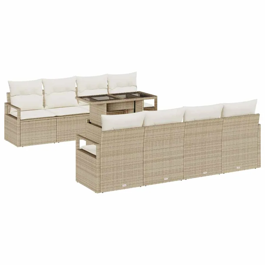 Ensemble de canapé de jardin 9 pcs Beige Poly rotin - 2