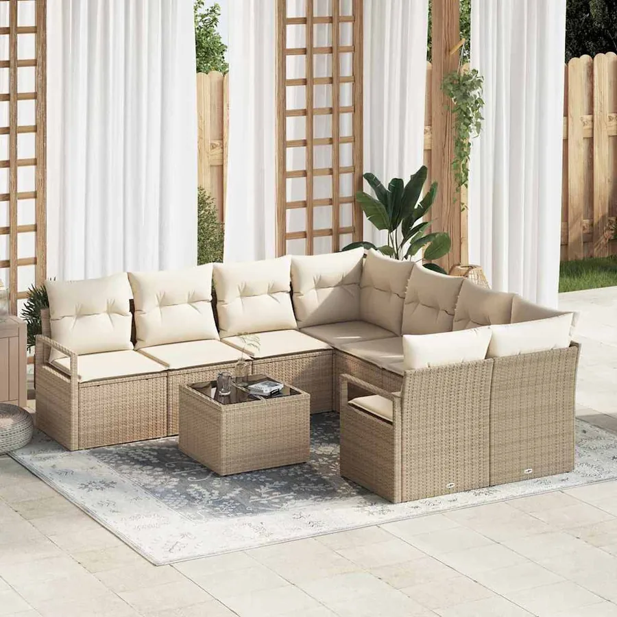 Ensemble de Canapés avec coussin 9 pcs Beige et crème polyrotin