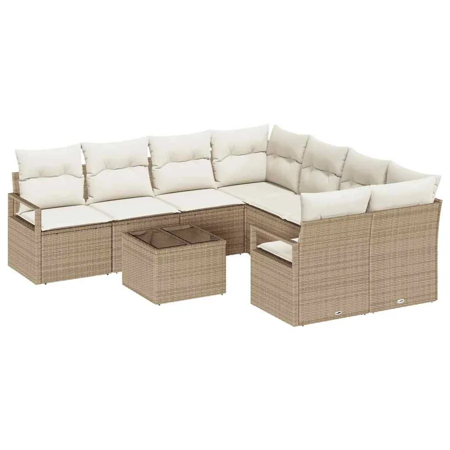 Ensemble de Canapés avec coussin 9 pcs Beige et crème polyrotin - 2