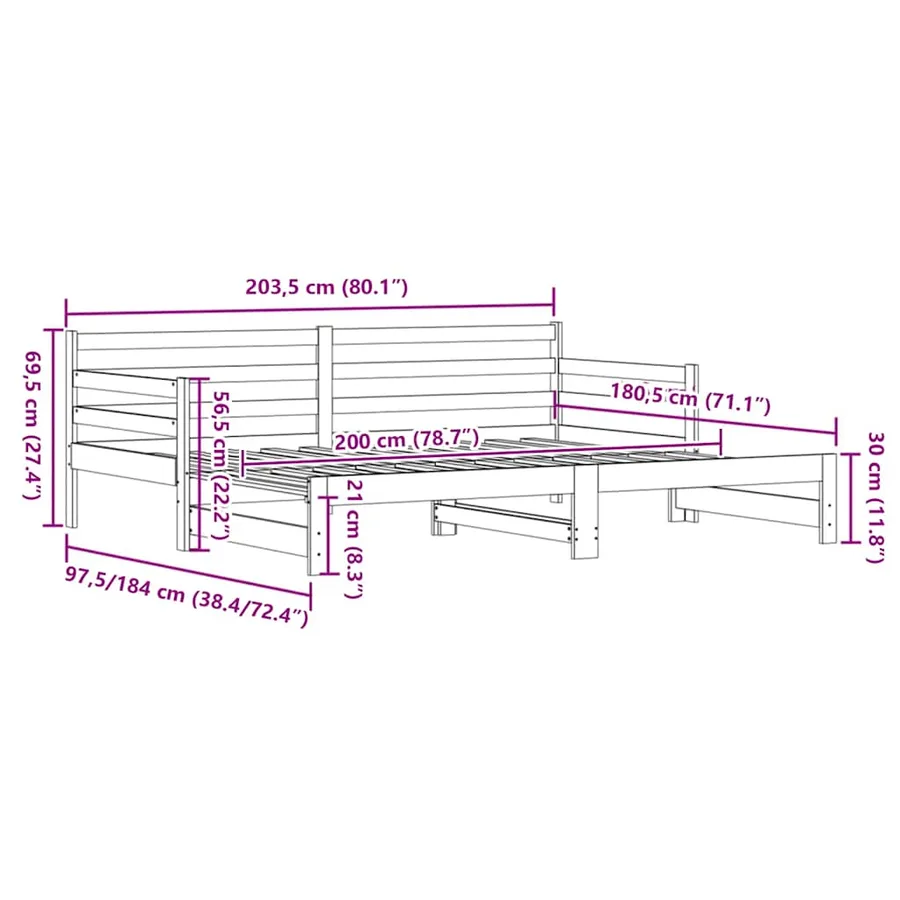Lit de jour et lit gigogne sans matelas 80x200 cm bois massif - 10