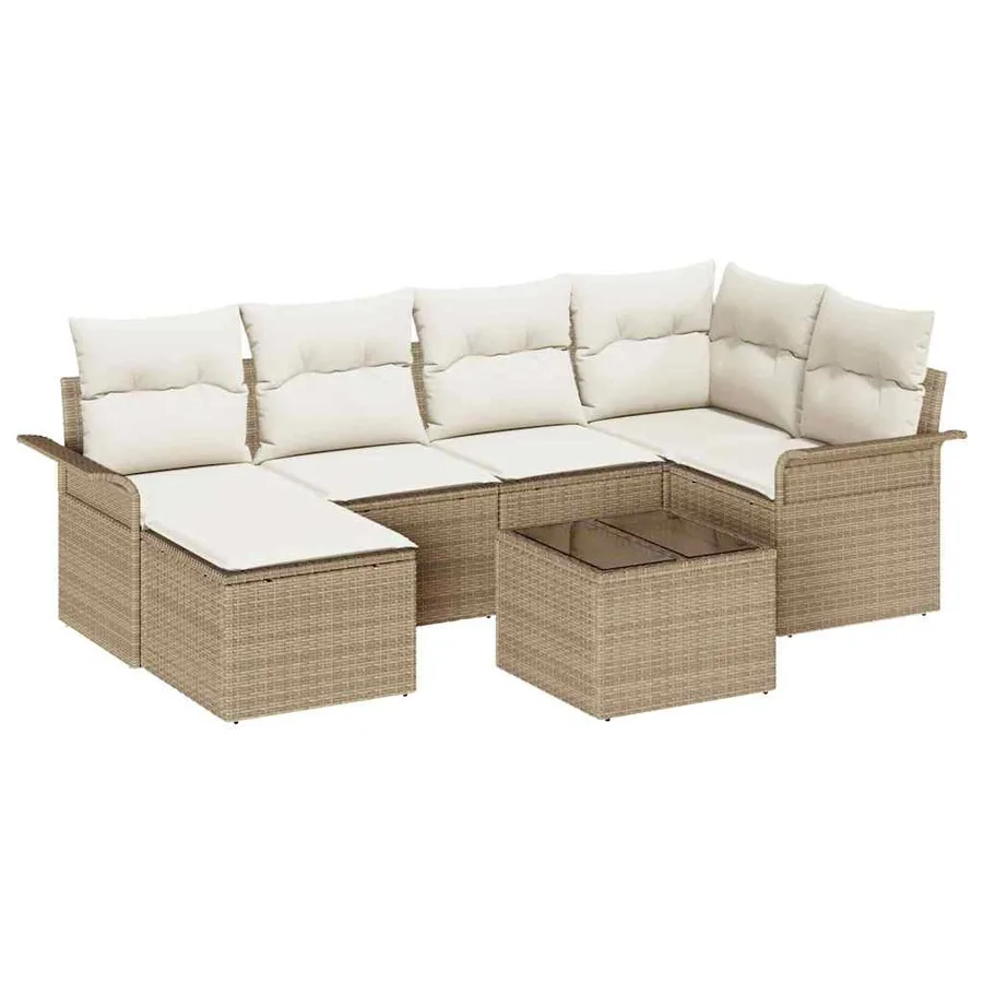 Ensemble de canapé de jardin 7 pcs Beige polyrotin - 2