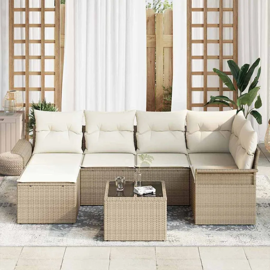 Ensemble de canapé de jardin 7 pcs Beige polyrotin - 3
