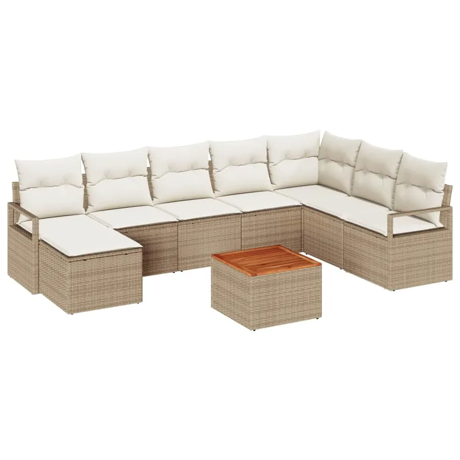 Ensemble de canapé de jardin 9 pcs Beige et crème polyrotin - 2