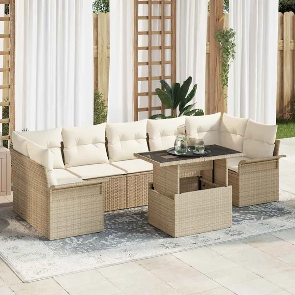 Ensemble de canapé de jardin 8 pcs Beige Poly Rattan