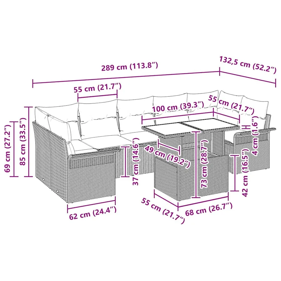 Ensemble de canapé de jardin 8 pcs Beige Poly Rattan - 15