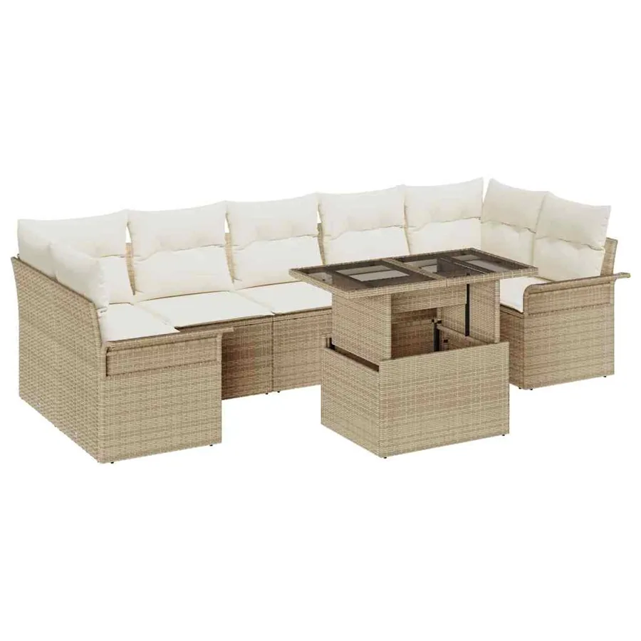 Ensemble de canapé de jardin 8 pcs Beige Poly Rattan - 2