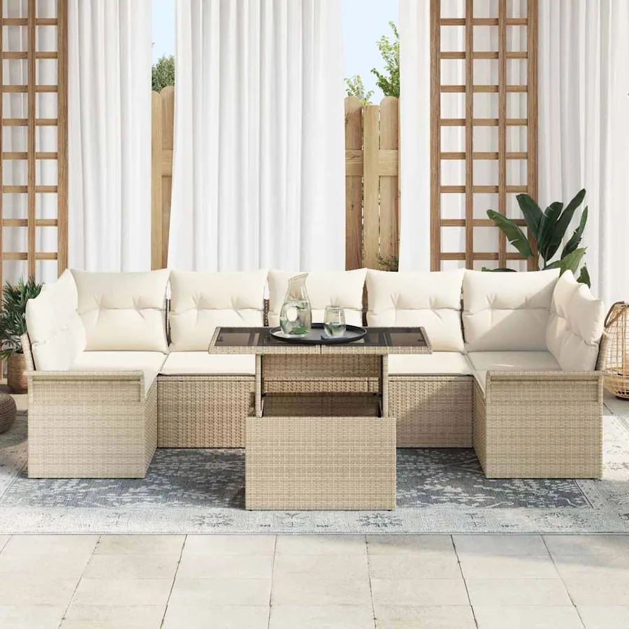 Ensemble de canapé de jardin 8 pcs Beige Poly Rattan - 3