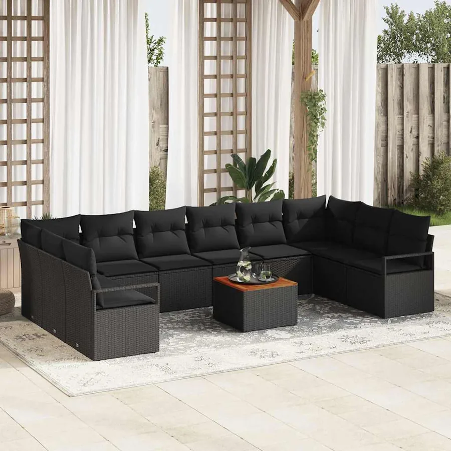 Ensemble de canapé de jardin 11 pcs Noir polyrotin