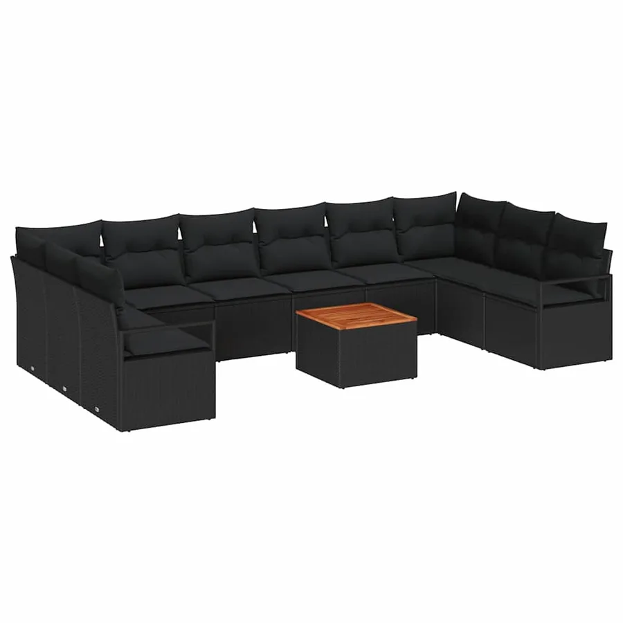 Ensemble de canapé de jardin 11 pcs Noir polyrotin - 2