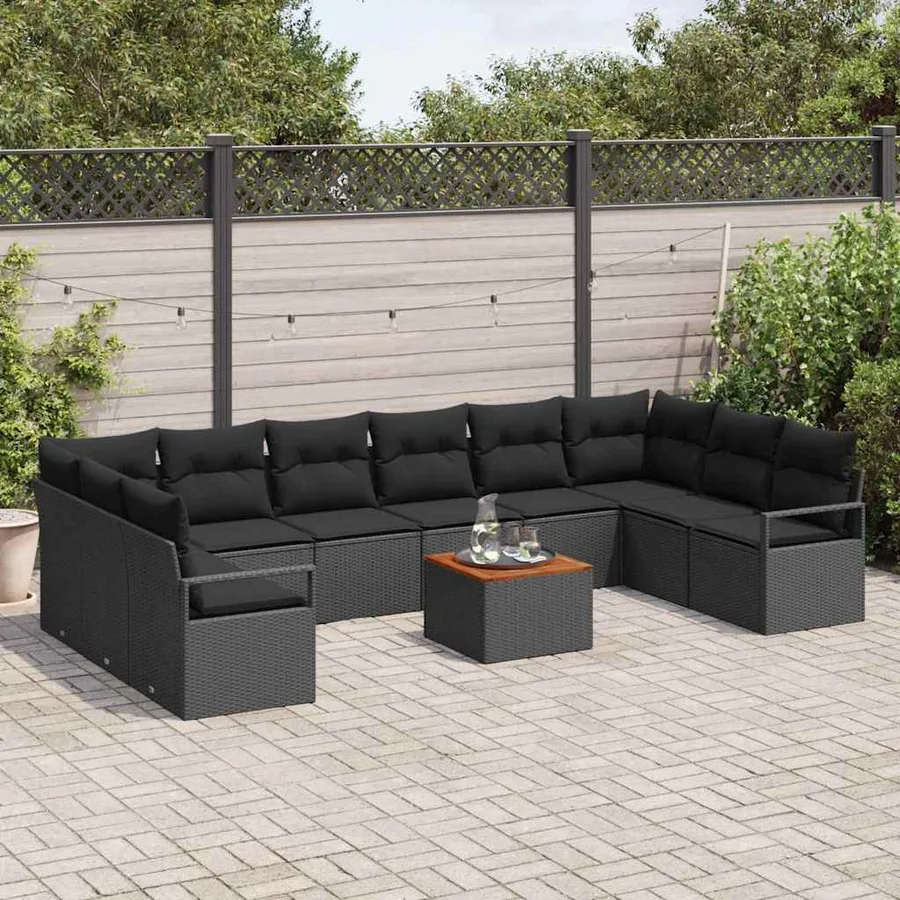 Ensemble de canapé de jardin 11 pcs Noir polyrotin - 3