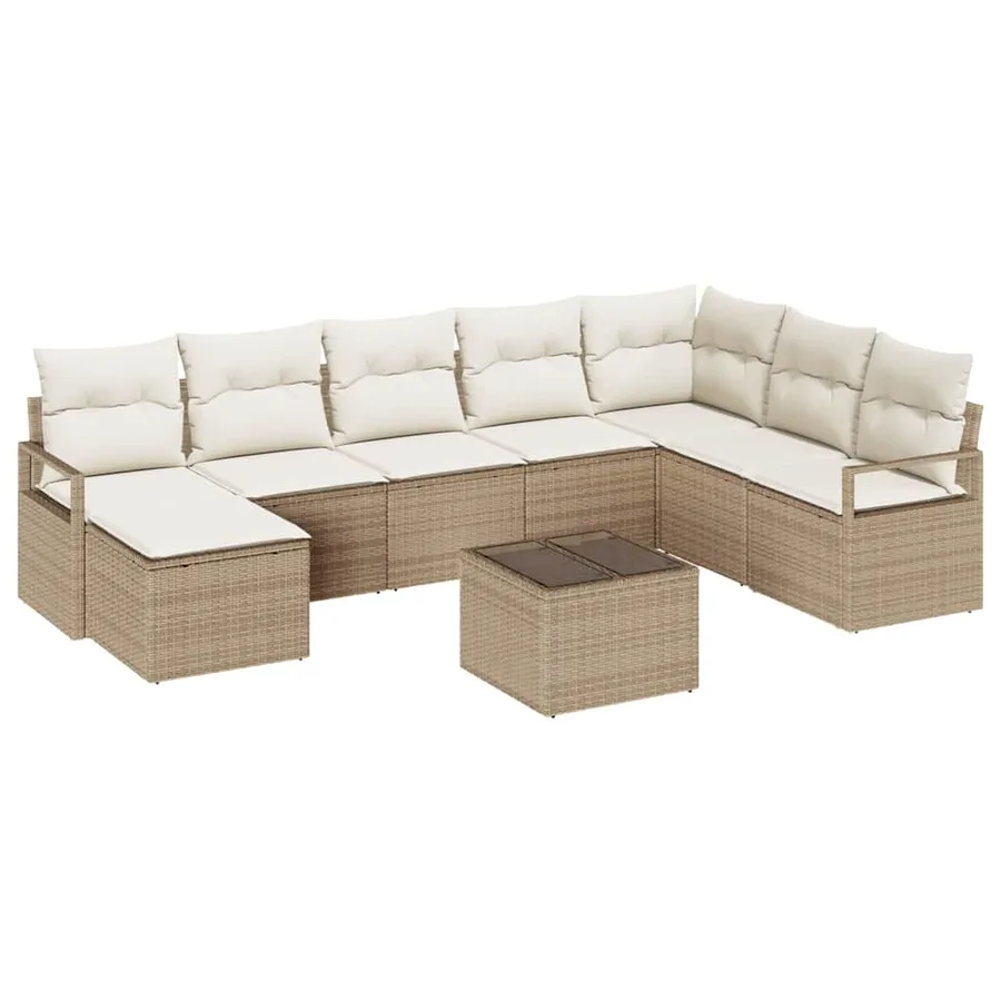 Ensemble de Canapés avec coussin 9 pcs Beige et crème polyrotin - 2