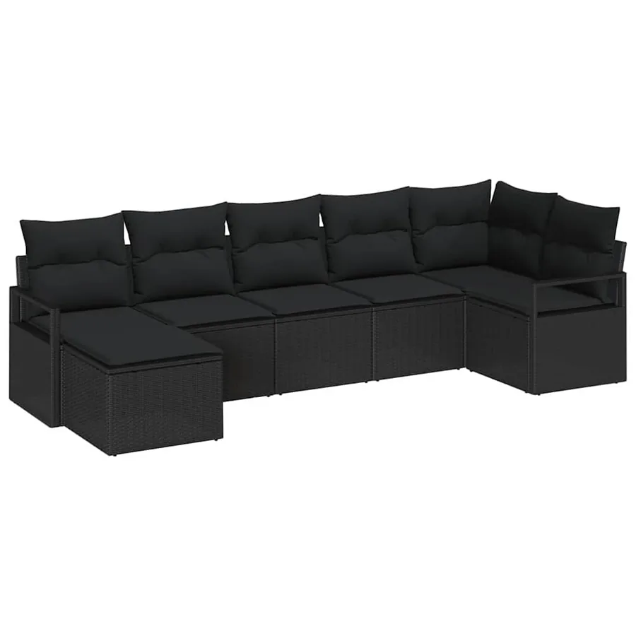 Ensemble de Canapés avec coussin 7 pcs Noir polyrotin - 2