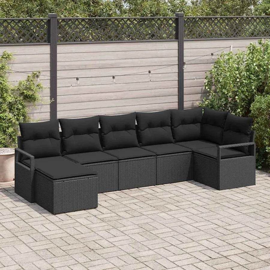 Ensemble de Canapés avec coussin 7 pcs Noir polyrotin - 3