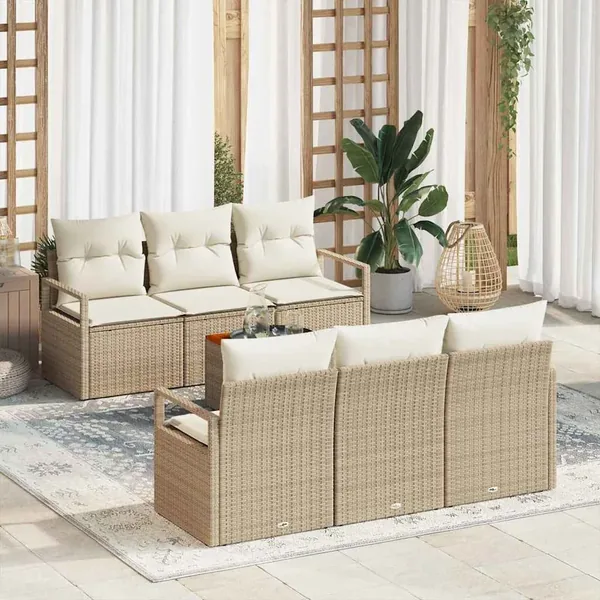 Ensemble de canapé de jardin 7 pcs Beige et crème polyrotin