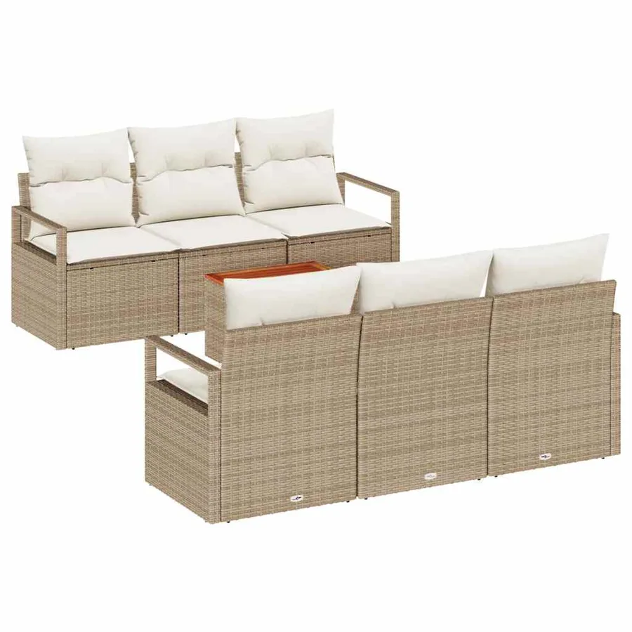 Ensemble de canapé de jardin 7 pcs Beige et crème polyrotin - 2