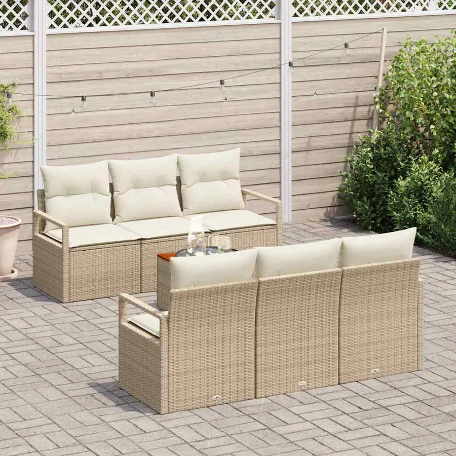 Ensemble de canapé de jardin 7 pcs Beige et crème polyrotin - 3