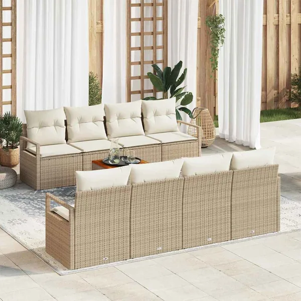 Ensemble de canapé de jardin 9 pcs Beige et crème polyrotin
