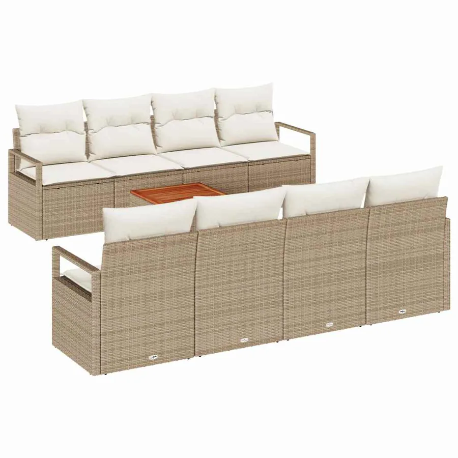 Ensemble de canapé de jardin 9 pcs Beige et crème polyrotin - 2