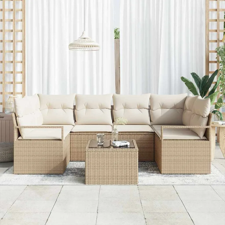 Ensemble de canapé de jardin avec coussin 7 pcs Beige et crème - 3