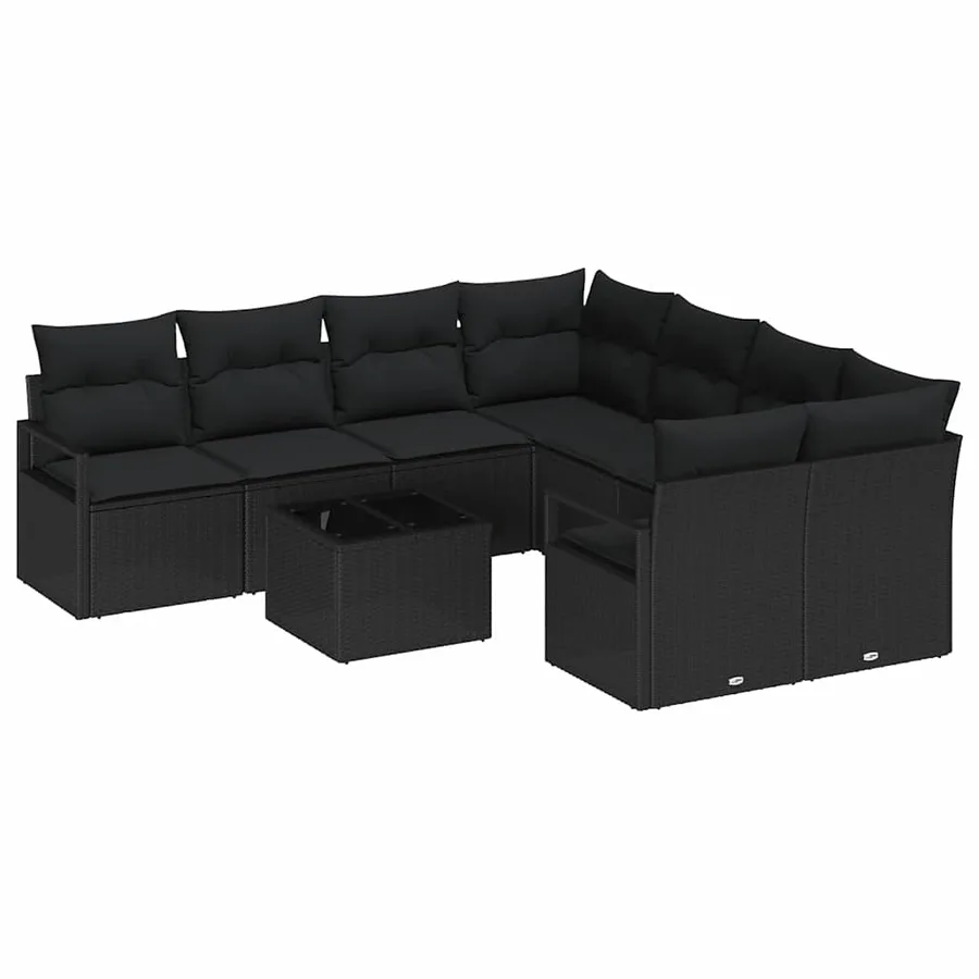 Ensemble de Canapés avec coussin 9 pcs Noir polyrotin - 2